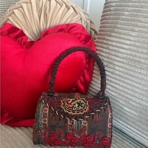Elegant Beaded Red and Black Handbag
